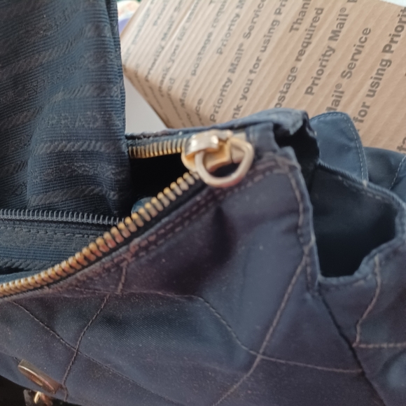 PRADA Gold Chain Bag Shoulder Bag 100% Authentic Navy Blue Crossbody Bag Tote - Picture 16 of 16